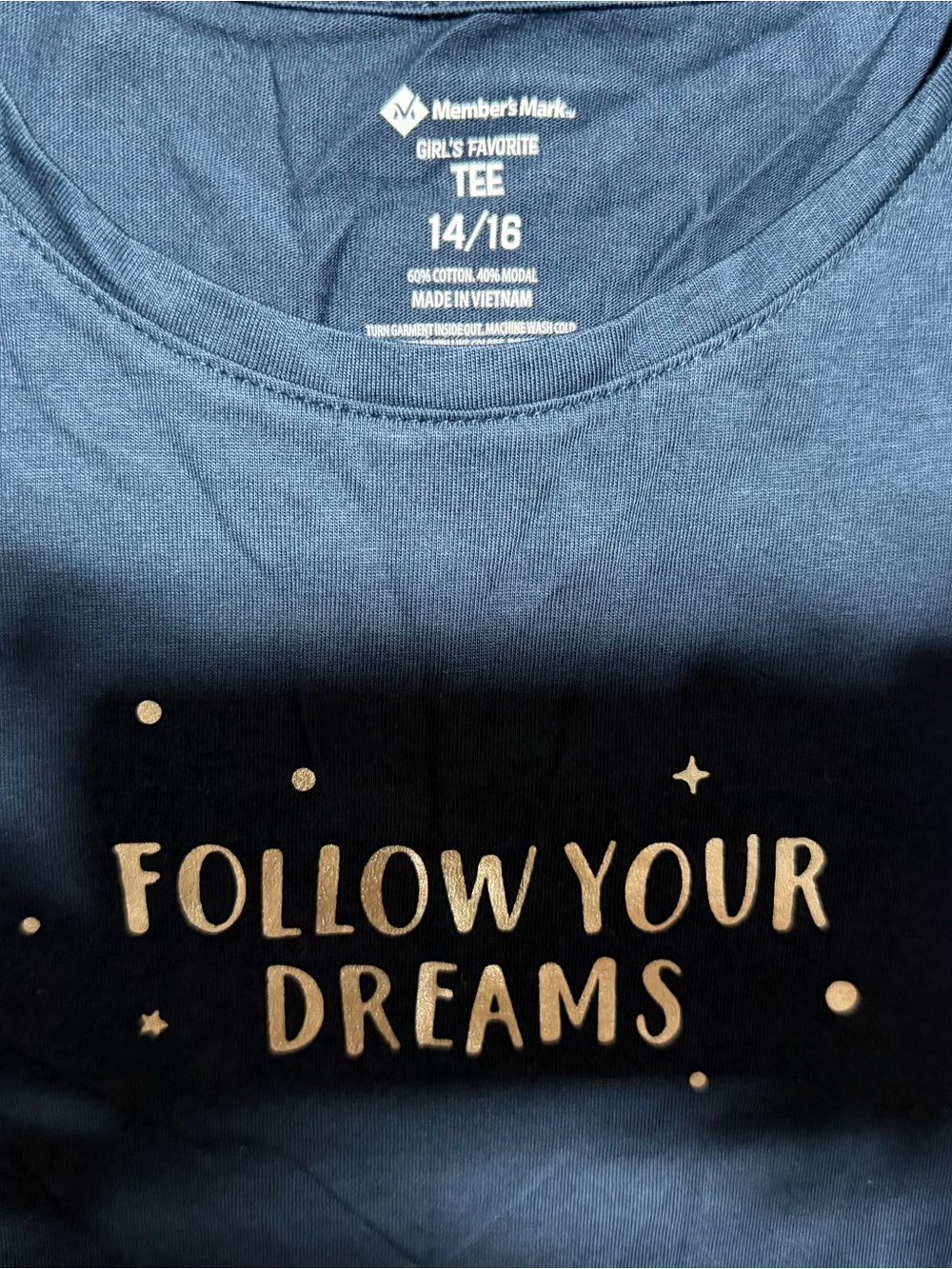 Members Mark Girls' Navy Follow Your Dreams Tee - 14/16